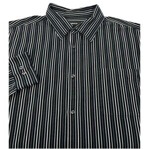 Claiborne Black Gray‎ White Stripe Long Sleeve Button-up Shirt Size Men's 3XL